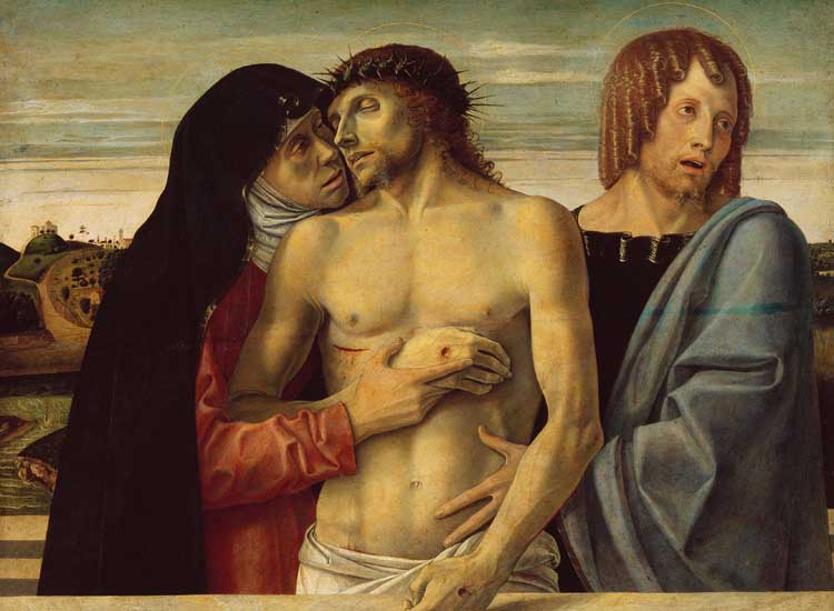 Giovanni Bellini, Pietà (1465-1470), tempera su tavola, particolare. Milano, Pinacoteca di Brera (Scala)